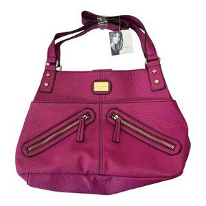 Jaclyn Smith Magenta Pebbled Faux Leather Shoulder Bag NWT Gold Hardware Tote Pu